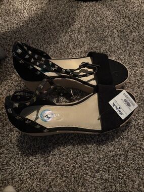 Madeline Black Studded Espadrille Wedges